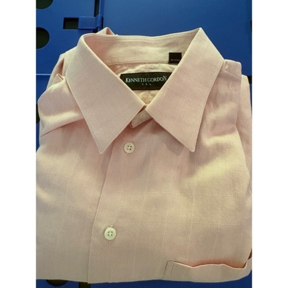 Kenneth Gordon USA Mens Pink Textured Dress Shirt Long Sleeve Size 16.5 33